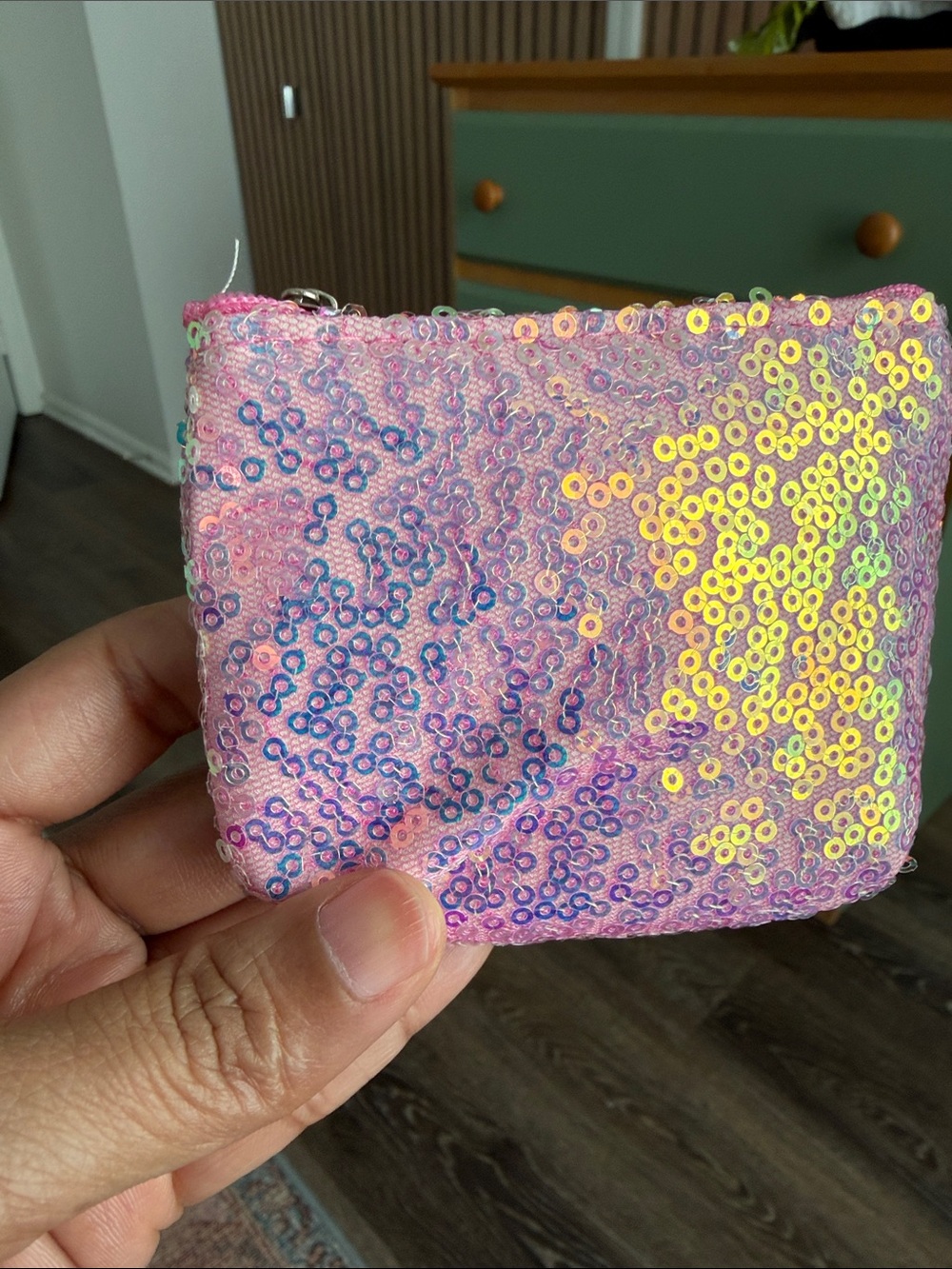 Pink Iridescent Sequin Coin Pouch